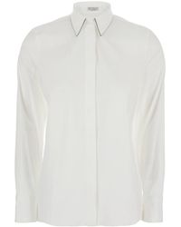 Brunello Cucinelli - Shirt With Pointed Collar And Monil Detail On The Collar - Lyst