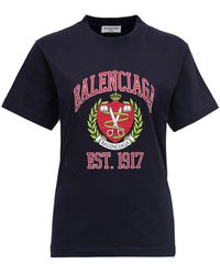 Balenciaga University E Cotton T-shirt - Blue