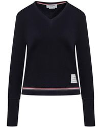 Thom Browne - Long Sleeve V-Neck Sweater - Lyst