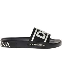 Dolce & Gabbana Woman's Black Slide Rubber Sandals With Logo - Multicolor
