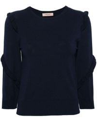 Twin Set - Viscose Sweater With Ruffled Crew Neck - Lyst