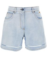 MSGM - Light Bermuda Shorts With Pocket Logo And Perforated Details - Lyst