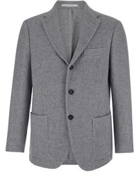 Eleventy - Grey Single-breasted Jacket With Notched Revers In Wool And Cashmere Man - Lyst