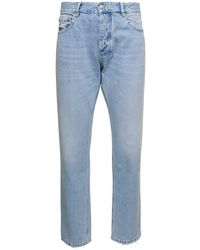 ICON DENIM - 'kanye' Light Blue 5-pocket Jeans With Logo Patch In Cotton Denim Man - Lyst