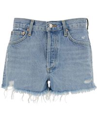 Agolde - 'parker' Light Blue Shorts With Rips And Raw-edged Hem In Cotton Denim Woman - Lyst
