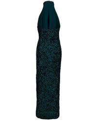 ROTATE BIRGER CHRISTENSEN - Long Green Halterneck Dress With All-over Paillettes In Recycled Fabric Woman - Lyst