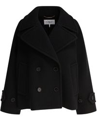 【関税&送料込】Chloe Coats Black Chloé Chloé Lambskin Coat Black Pointed Collar Long Slit