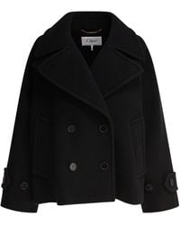 Chloé Short Cape Coat in Black | Lyst