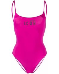 DSquared² D-squared2 Fuxia Stretch One-piece Swimsuit With Logo-print - Pink