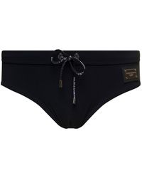 Dolce & Gabbana - Black Swim Briefs With Branded Drawstring And Logo Tag In Stretch Polyamide Man - Lyst