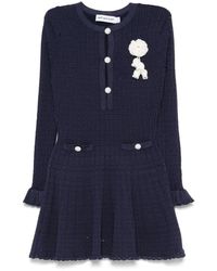 Self-Portrait - Perforated Knit Short Dress With Removable Lace Brooch - Lyst