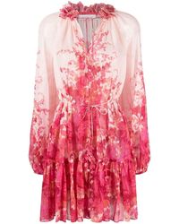 Zimmermann Printed Silk Blend Short Dress - Pink