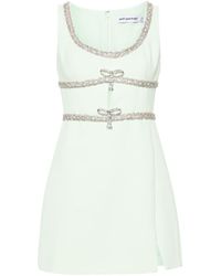 Self-Portrait - Short Dress With Rhinestones And Round Neckline - Lyst