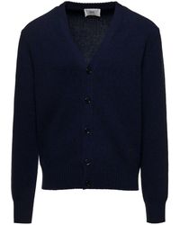 Ami Paris - Blue Cardigan With Adc Embroidery In Cashmere And Wool Blend Man - Lyst