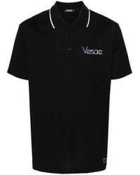 Versace - Cotton Polo With Logo And Collar Stripe - Lyst