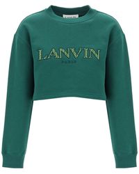 Lanvin - Cropped Sweatshirt With Embroidered Logo Patch - Lyst