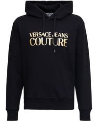 Versace Jeans Couture Black Cotton Hoodie With Logo Print