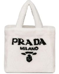 Prada Logo-print Shearling Tote Bag - White