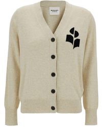 Isabel Marant - Beige Cardigan With Contrasting Logo Detail At The Front In Cotton And Wool Blend Woman - Lyst
