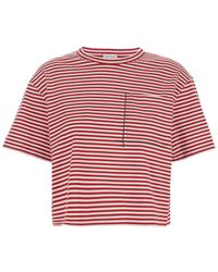 Brunello Cucinelli - Crewneck T-Shirt With All-Over Striped Motif And Jewel Detail On The Front - Lyst