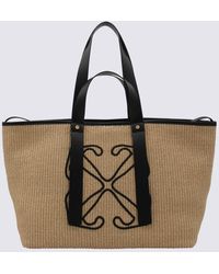 Off-White c/o Virgil Abloh - Off- Raffia And Blacke Leather Arrows Tote Bag - Lyst