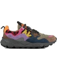 Flower Mountain - Yamano 3 Dark Green Anthracite Suede And Nylon Sneakers And Purple - Lyst