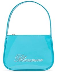 Blumarine - Light Blue- Patent Finish Mini Bag With Rhinestone-embellished Logo In Calf Leather Woman - Lyst