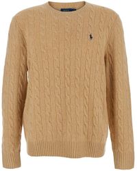Polo Ralph Lauren - Cable Knit Crewneck Sweater With Pony Embroidery On The Front - Lyst
