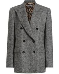Dolce & Gabbana - Double-Breasted Herringbone Jacket With Animal Print Lining - Lyst