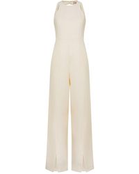 Twin Set - Long Linen And Viscose Jumpsuit With Slits - Lyst