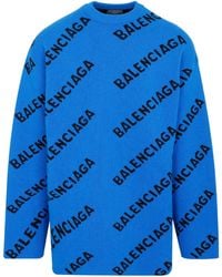 Balenciaga Allover Logo Sweater - Blue
