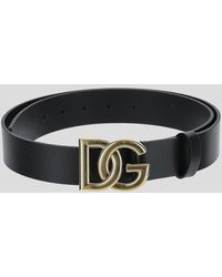 Dolce & Gabbana - Lux Leather Belt With Crossover Dg Logo Buckle - Lyst