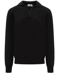 Laneus - Sweater With Collar And V-Neckline - Lyst