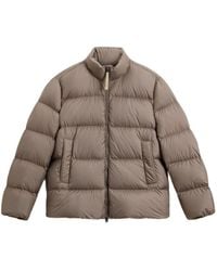Woolrich - High Neck Quilted Taupe Jacket - Lyst
