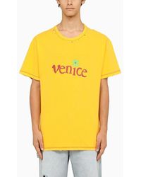 ERL - Yellow Crew Neck T Shirt With Wears - Lyst
