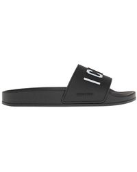 DSquared² - Black Rubber Slide Sandals With Logo - Lyst