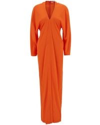 Ferragamo - Long Orange Dress With Kimono Sleeves In Stretch Viscose Woman - Lyst