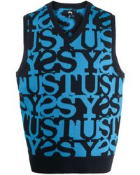 Stussy - Intarsia-knit Logo V-neck Vest - Lyst