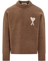 Ami Paris - Wool Crew Neck Sweater With Logo Ami Alexandre Mattiussi - Lyst