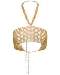 Silvia Gnecchi - Gold-tone Crop Top With Halterneck In Metal Mesh Woman - Lyst