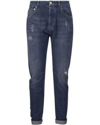 Brunello Cucinelli - Five-pocket Leisure Fit Trousers In Old Denim With Rips - Lyst
