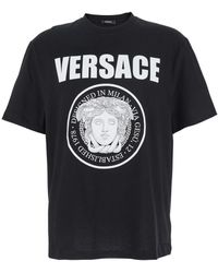 Versace - Crewneck T-Shirt With Maxi Logo Print On The Front - Lyst