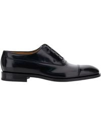 Ferragamo - Black Oxford Lace-up With Toe Cap Detail In Brushed Leather Man - Lyst