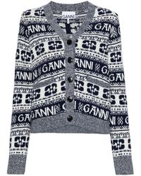 Ganni - Logo Wool Cardigan - Lyst