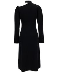 Ferragamo - Midi Black Dress With Cut-out And Long Sleeve In Viscose Blend Woman - Lyst