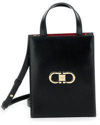 Ferragamo - Black Crossbody Bag With Logo Gancini In Leather Woman - Lyst