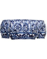 Dolce & Gabbana - Dolce & Gabbana Woman's Cotton Poplin Maiolica Printed Crop Top - Lyst