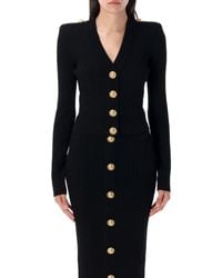 Balmain - Long Sleeves Ribbed And Cable-Knit Cardigan - Lyst