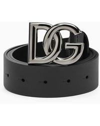 Dolce & Gabbana - Dolce&gabbana Black Belt With Rutenium Dg Plaque - Lyst