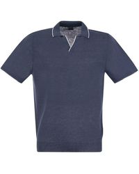 Fedeli - Polo Shirt With Open Collar In Linen And Cotton - Lyst